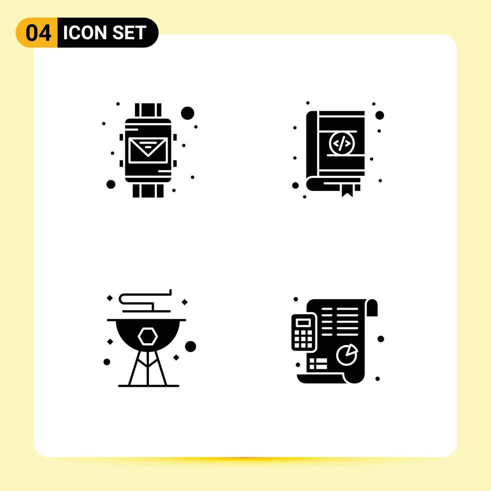 Mobile Interface Solid Glyph Set of Pictograms of email beach smart watch contacts food Editable Vector Design Elements