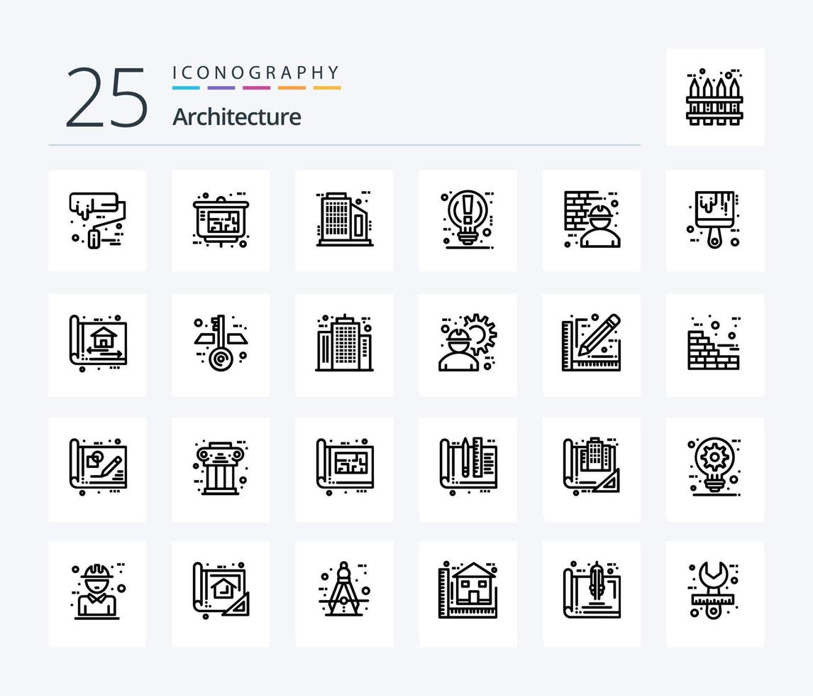 paquete de iconos de arquitectura de 25 líneas que incluye construcción. pausa. edificio. poder. idea vector