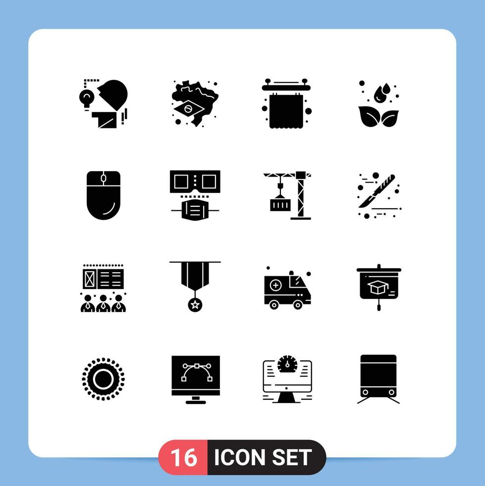Pack of 16 Modern Solid Glyphs Signs and Symbols for Web Print Media such as electronic cursor curtains leaf green Editable Vector Design Elements