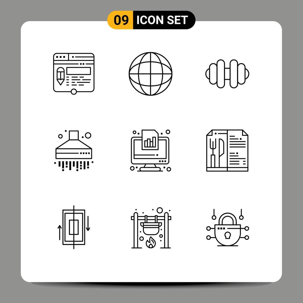 Outline Pack of 9 Universal Symbols of graph diagram wreath business hood Editable Vector Design Elements