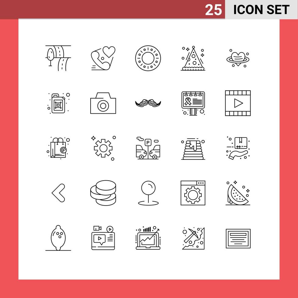 Set of 25 Vector Lines on Grid for valentine heart bakery party hat Editable Vector Design Elements