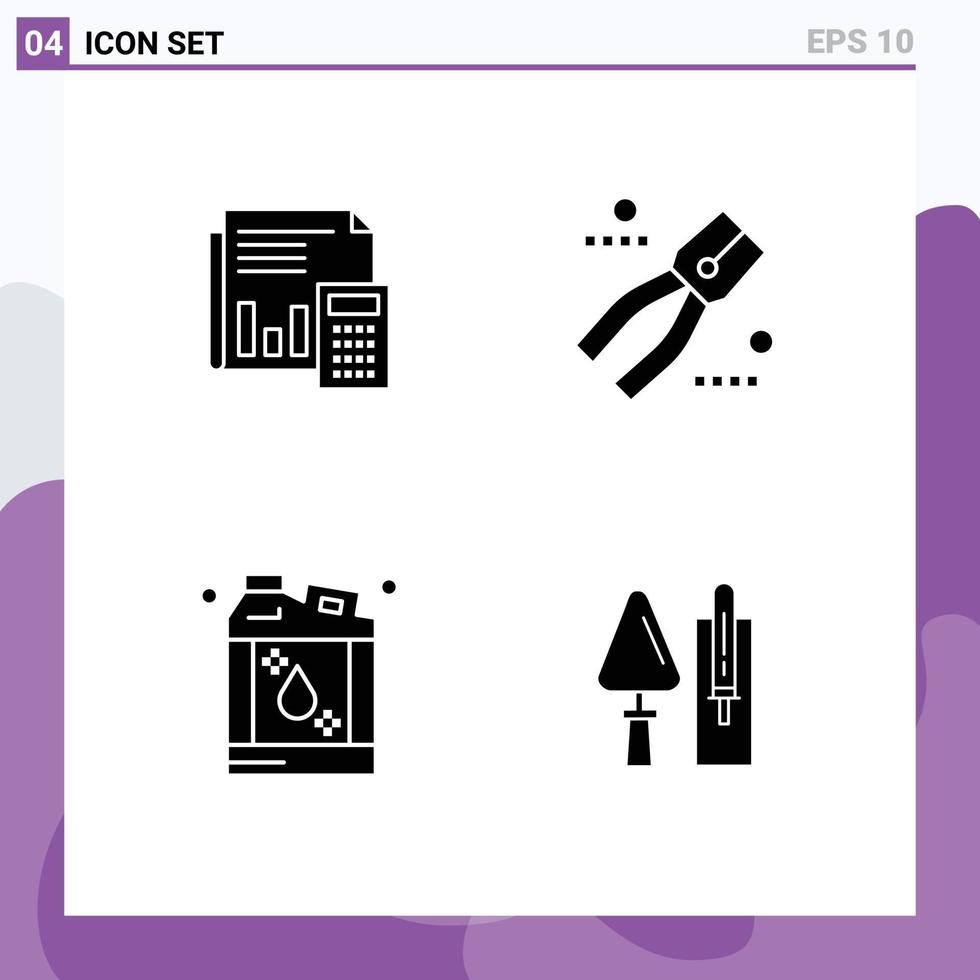 Set of 4 Vector Solid Glyphs on Grid for audit pincers budget financial tool Editable Vector Design Elements