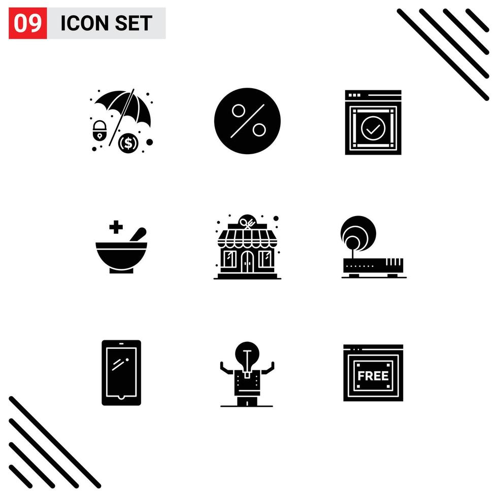 9 iconos creativos signos y símbolos modernos de conexión tienda web restaurante tazón elementos de diseño vectorial editables vector