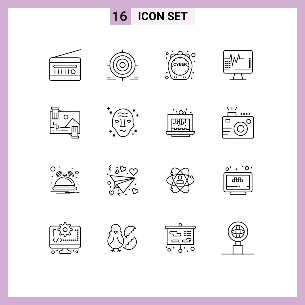 Modern Set of 16 Outlines and symbols such as medical heartbeat goal heart discount Editable Vector Design Elements