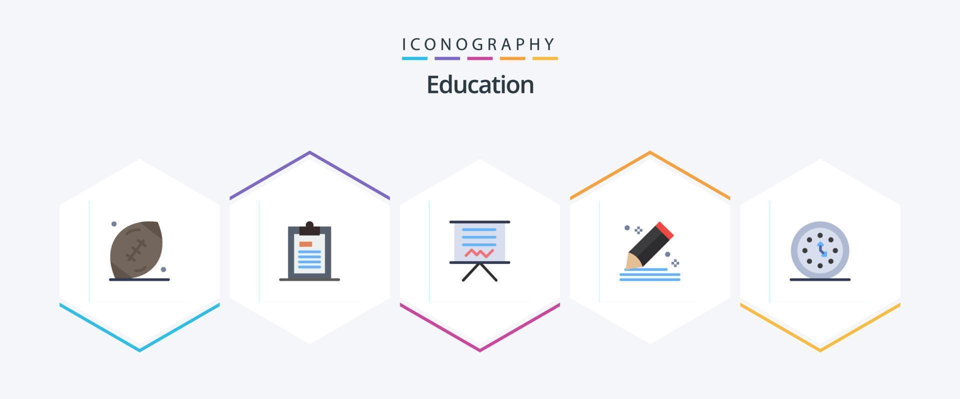 Education 25 Flat icon pack including pencil. compose. page. presentation. easel vector