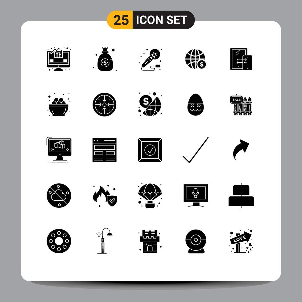 User Interface Pack of 25 Basic Solid Glyphs of connection business music money globe Editable Vector Design Elements