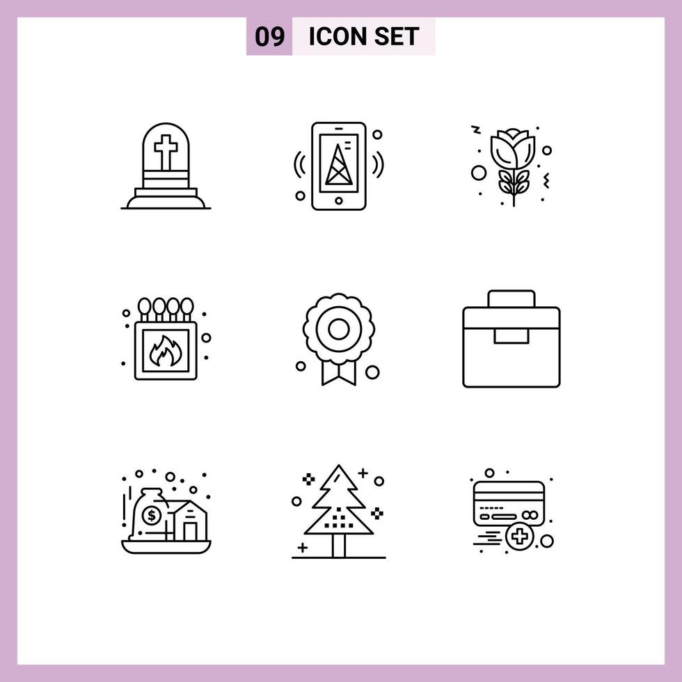 9 User Interface Outline Pack of modern Signs and Symbols of quality certificate flower box fire Editable Vector Design Elements