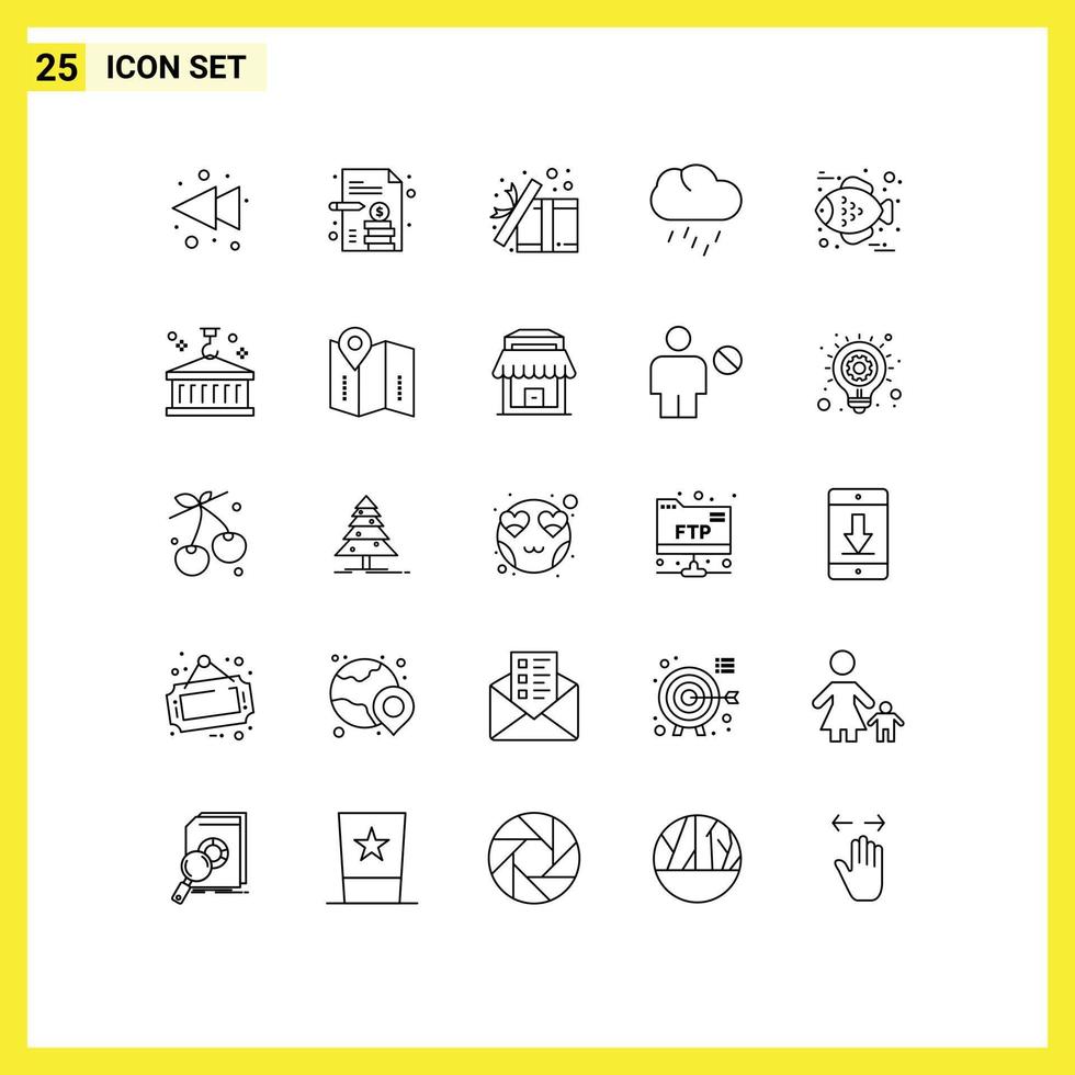 Set of 25 Modern UI Icons Symbols Signs for thanksgiving fish open weather rain Editable Vector Design Elements