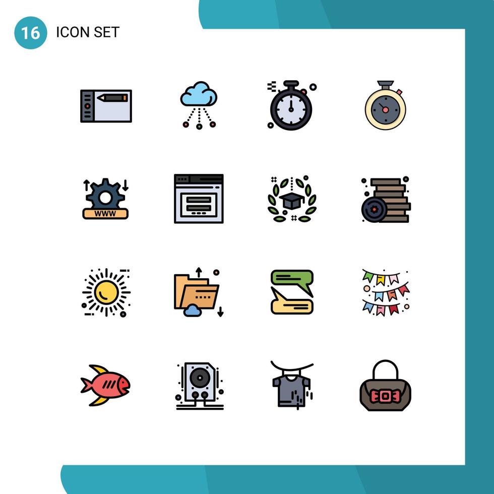 16 Universal Flat Color Filled Line Signs Symbols of system internet compass hotel timer Editable Creative Vector Design Elements