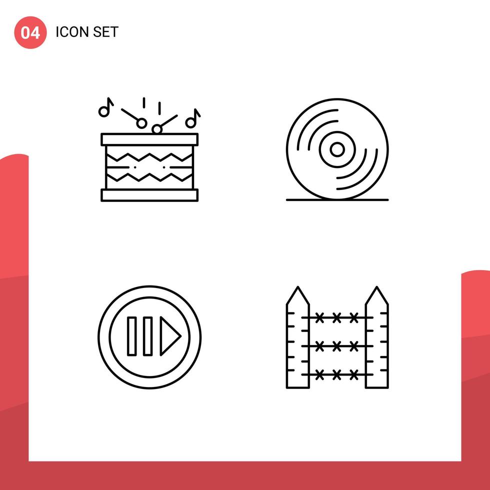 conjunto de 4 iconos modernos de la interfaz de usuario signos de símbolos para el reproductor de batería palos elementos de diseño de vectores editables con púas de música