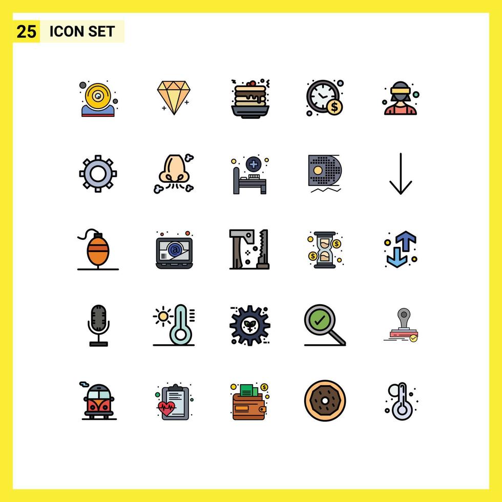 25 líneas rellenas de vectores temáticos colores planos y símbolos editables de elementos de diseño de vectores editables de gestión empresarial de panqueques de avatar de realidad virtual