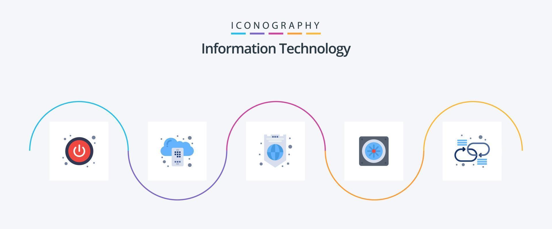 Information Technology Flat 5 Icon Pack Including . link. protection. connection. fan vector