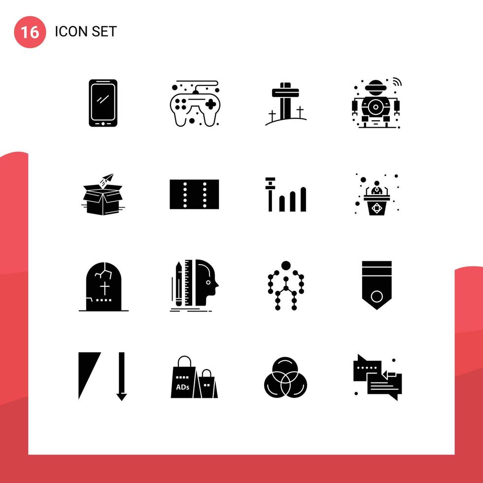 Universal Icon Symbols Group of 16 Modern Solid Glyphs of box smart celebration scanning future Editable Vector Design Elements