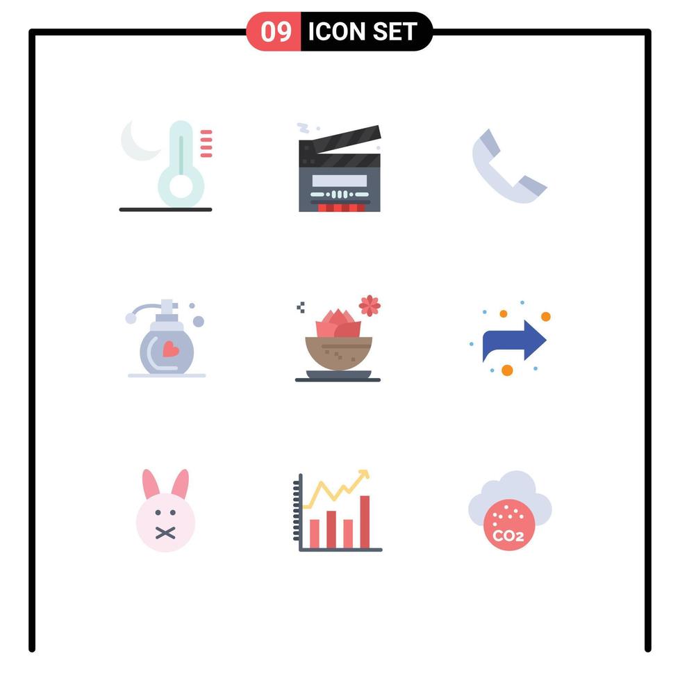 Editable Vector Line Pack of 9 Simple Flat Colors of local makeup multimedia fragrance telephone Editable Vector Design Elements