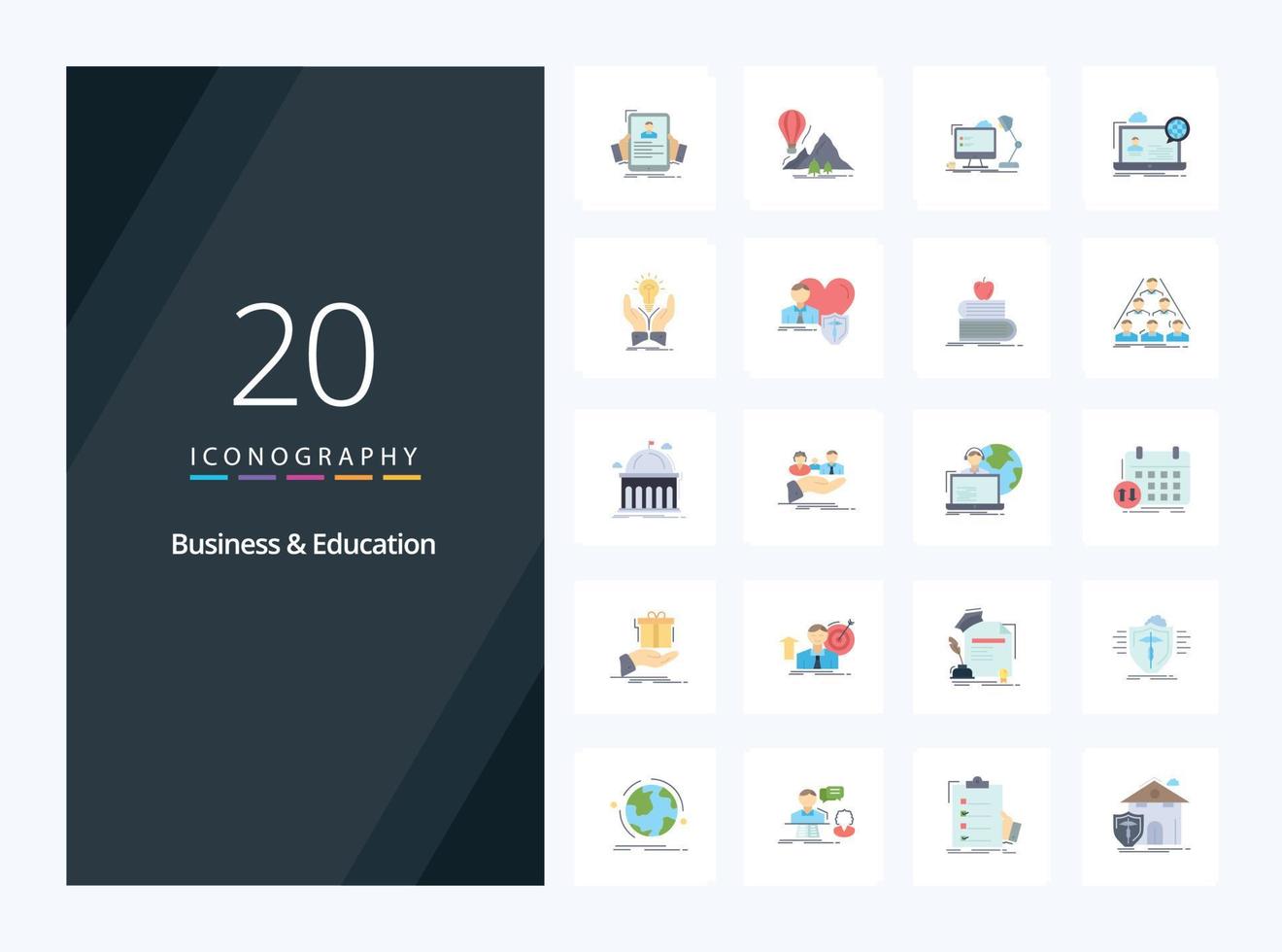 20 Business And Education Flat Color icon for presentation vector