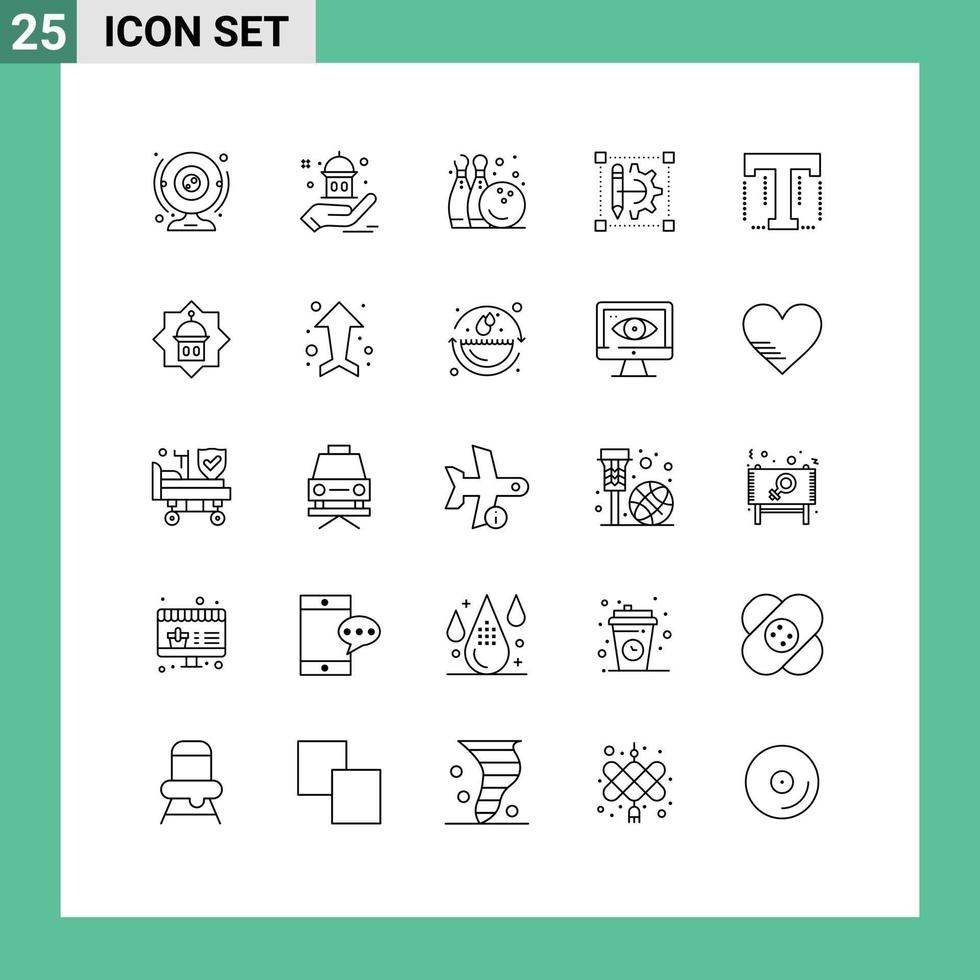 Modern Set of 25 Lines and symbols such as setting cog wheel hand edit play Editable Vector Design Elements