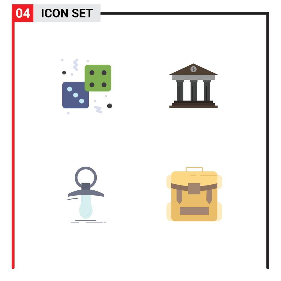conjunto de 4 paquetes de iconos planos comerciales para dados, dinero, juegos de azar, negocios, elementos de diseño de vectores editables ficticios