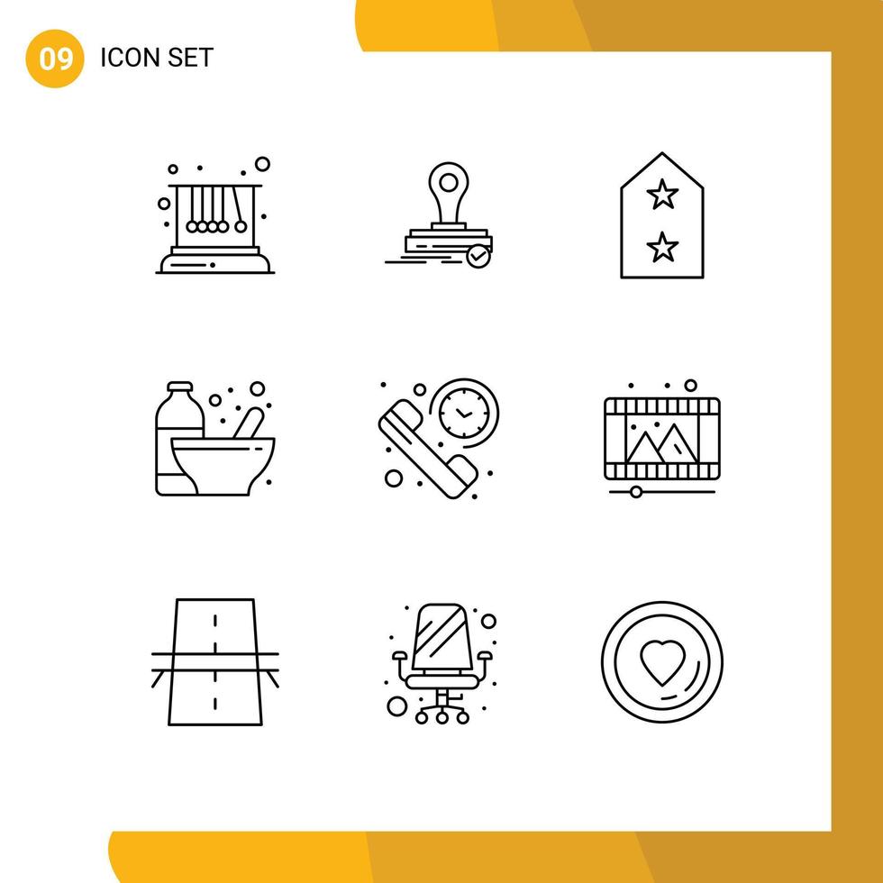Set of 9 Vector Outlines on Grid for call nutrition army diet bodybuilding Editable Vector Design Elements