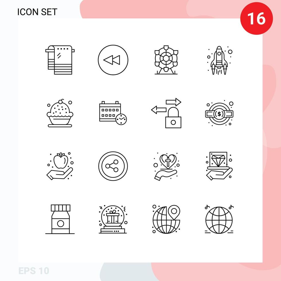 Mobile Interface Outline Set of 16 Pictograms of creamy baking park launch start Editable Vector Design Elements