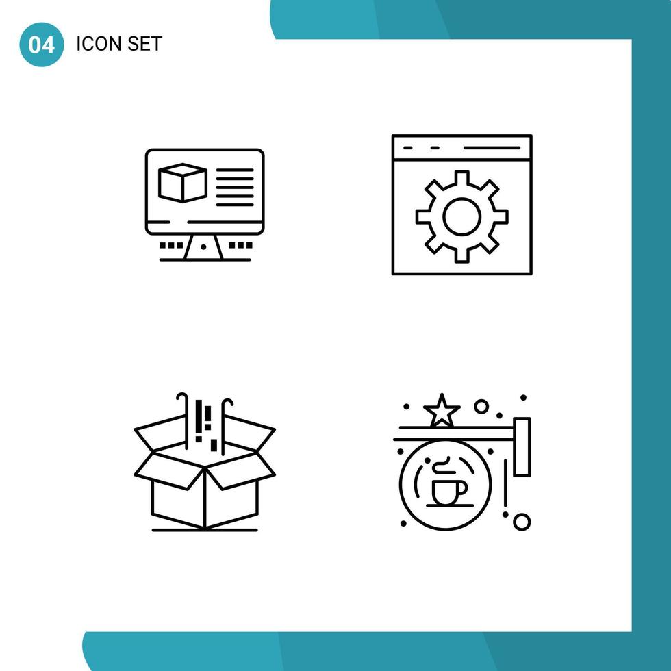 Line Pack of 4 Universal Symbols of computer business monitore development goods Editable Vector Design Elements