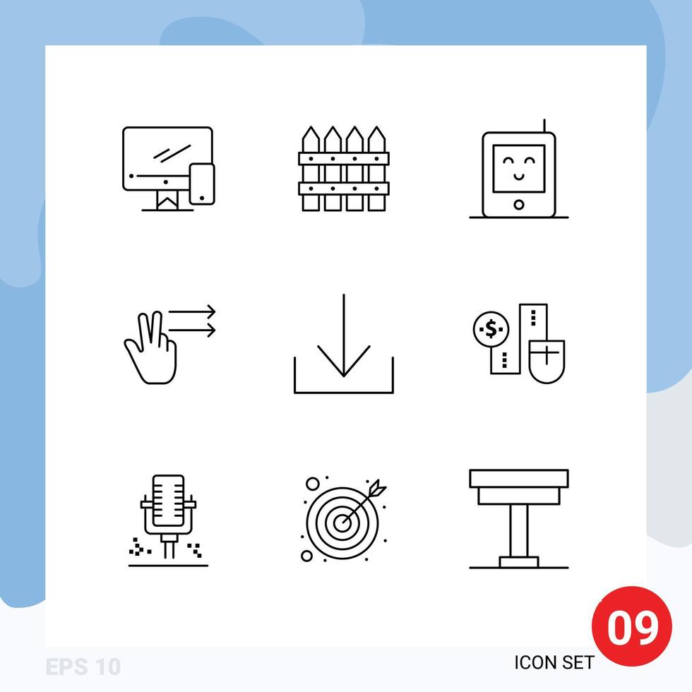 conjunto de 9 iconos de interfaz de usuario modernos símbolos signos para ratón flecha jardín dedos derechos elementos de diseño vectorial editables vector