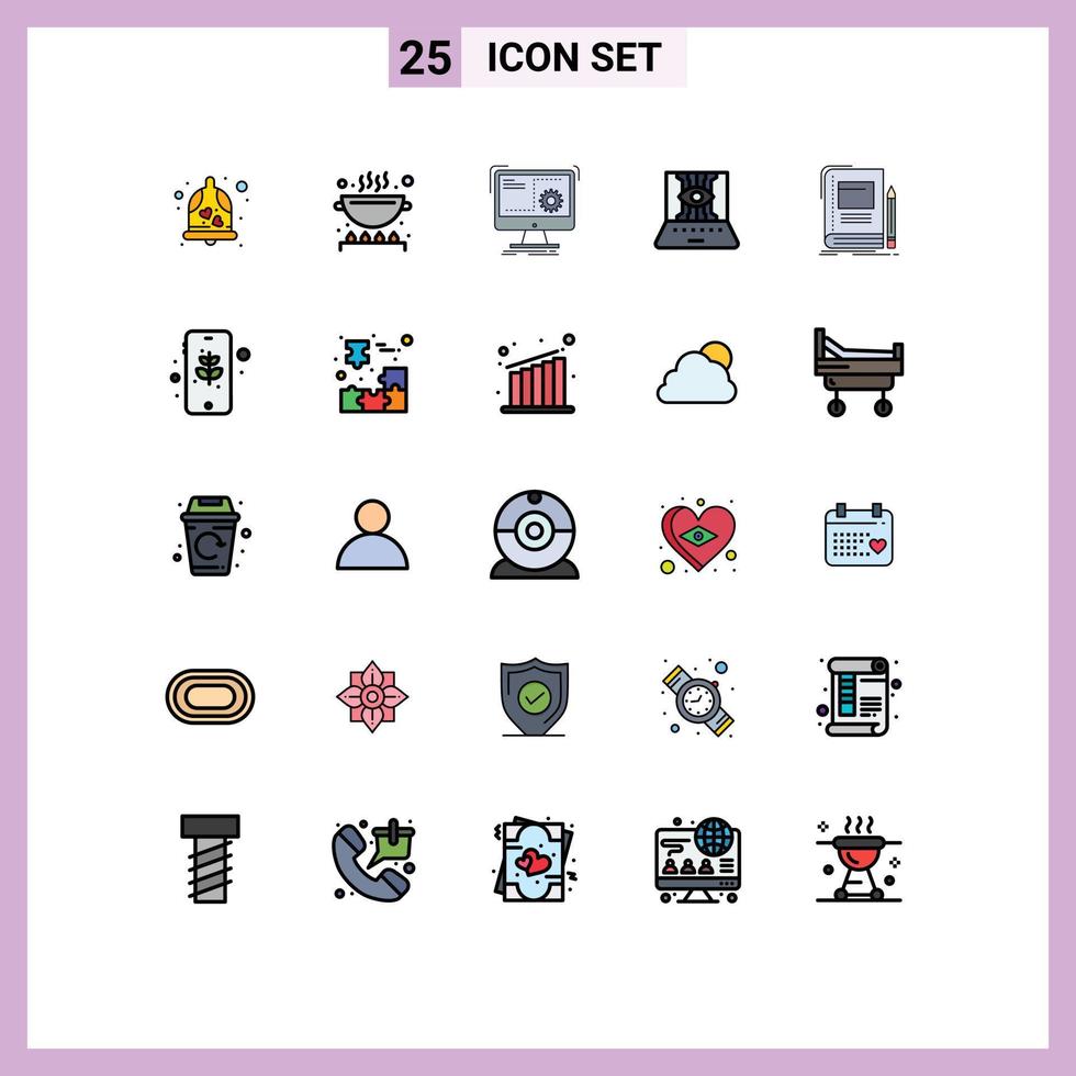 Group of 25 Filled line Flat Colors Signs and Symbols for technology ...