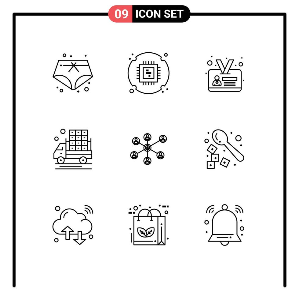 9 User Interface Outline Pack of modern Signs and Symbols of group internet id card wlan farming Editable Vector Design Elements