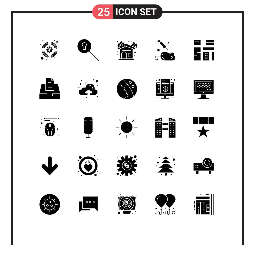 Pack of 25 creative Solid Glyphs of feature advertising fireplace science laboratory Editable Vector Design Elements