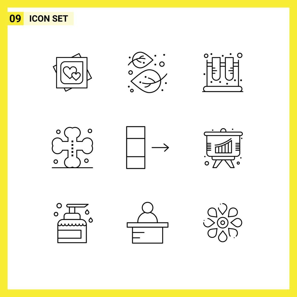 Group of 9 Outlines Signs and Symbols for grave bats nature test lab Editable Vector Design Elements