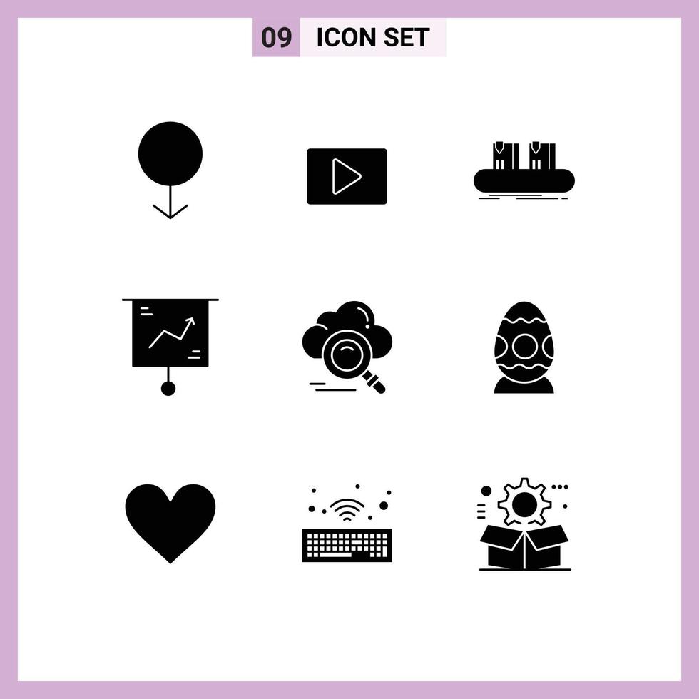 Solid Glyph Pack of 9 Universal Symbols of cloud marketing box finance business Editable Vector Design Elements