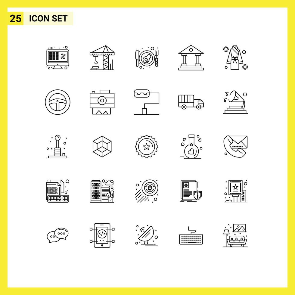 Modern Set of 25 Lines Pictograph of robe bath bacon finance building Editable Vector Design Elements