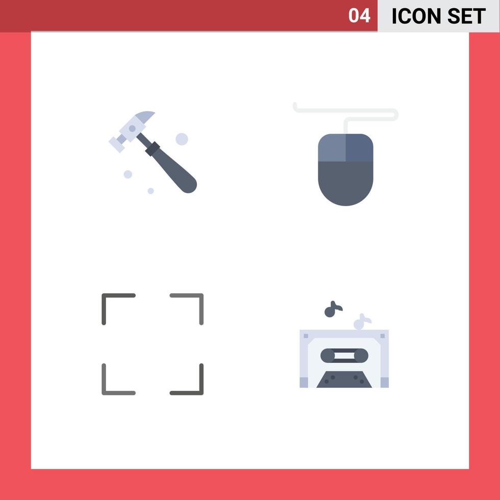 conjunto de pictogramas de 4 iconos planos simples de hardware de sonido de martillo pantalla completa 5 elementos de diseño vectorial editables vector