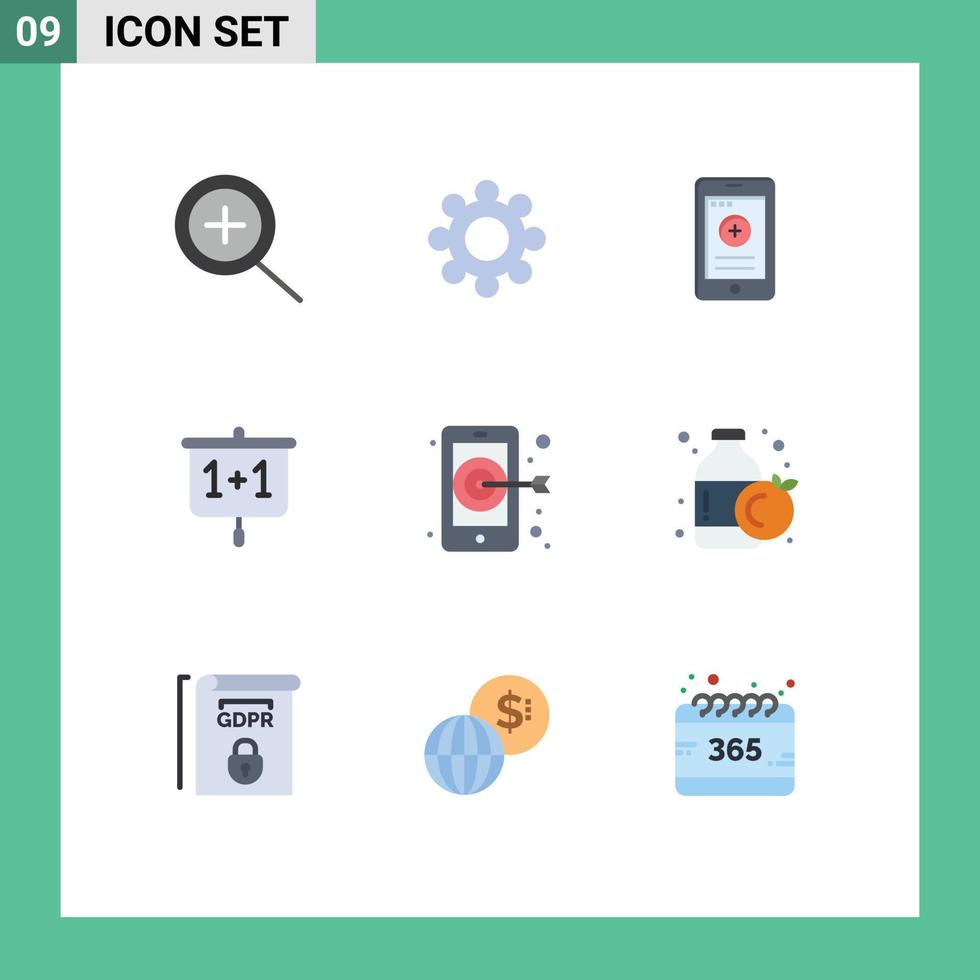 Editable Vector Line Pack of 9 Simple Flat Colors of orange smartphone hospital target school Editable Vector Design Elements