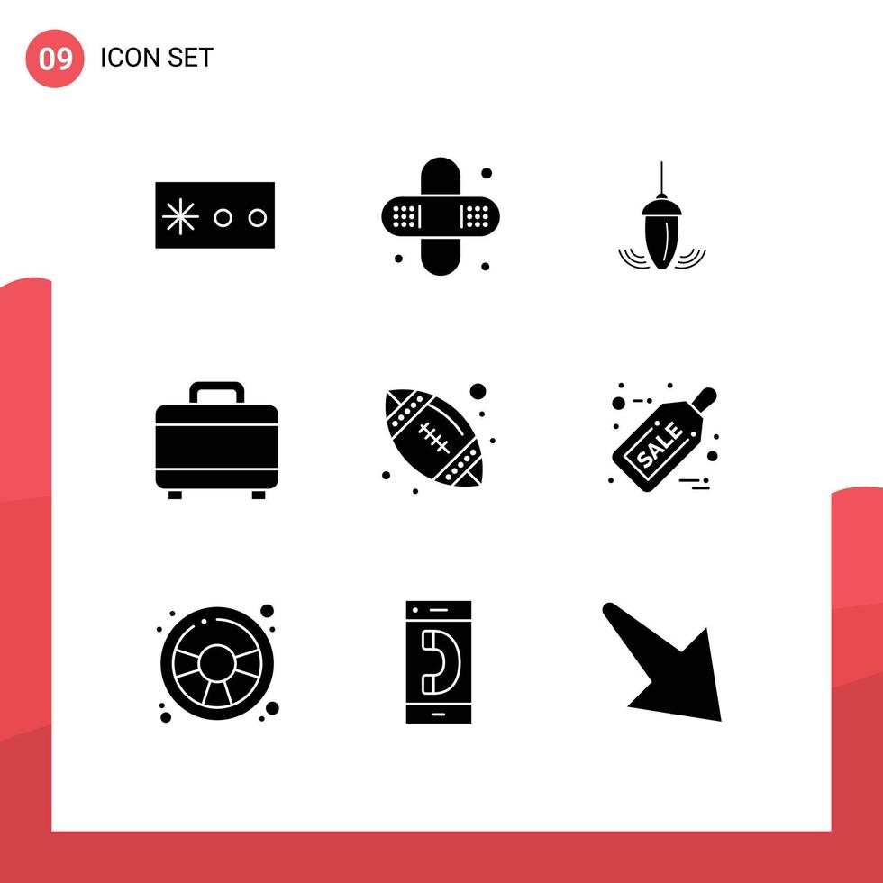 9 Universal Solid Glyph Signs Symbols of black friday ball measurement american project Editable Vector Design Elements