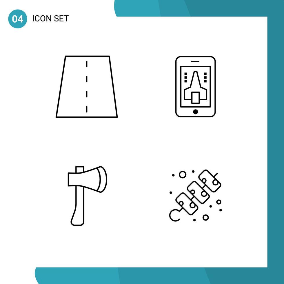 4 User Interface Line Pack of modern Signs and Symbols of driveway ax path playing axe Editable Vector Design Elements