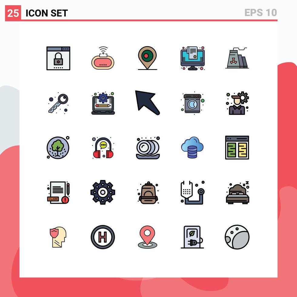 Pack of 25 creative Filled line Flat Colors of construction online shopping signal list bill Editable Vector Design Elements