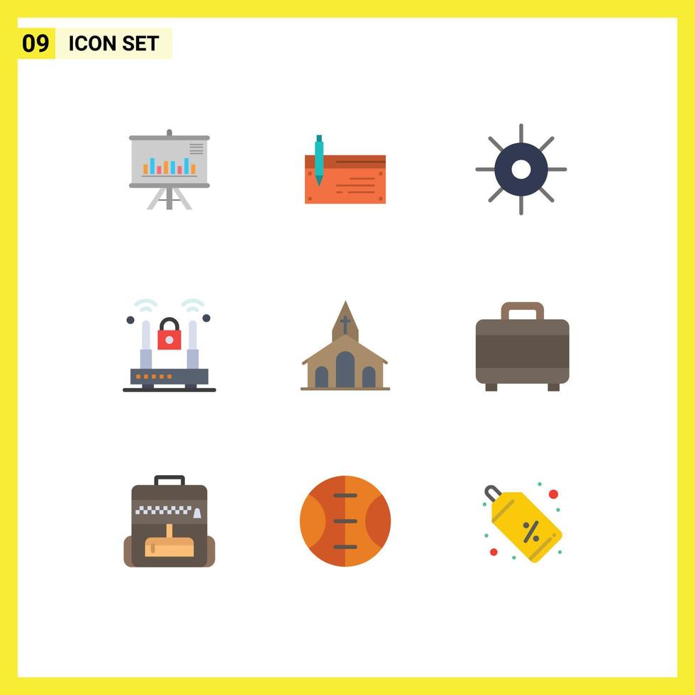 9 Flat Color concept for Websites Mobile and Apps lock crime finance sun lab Editable Vector Design Elements