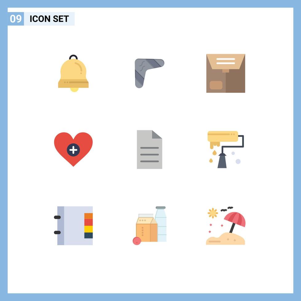 9 Universal Flat Color Signs Symbols of file heart travel like package Editable Vector Design Elements