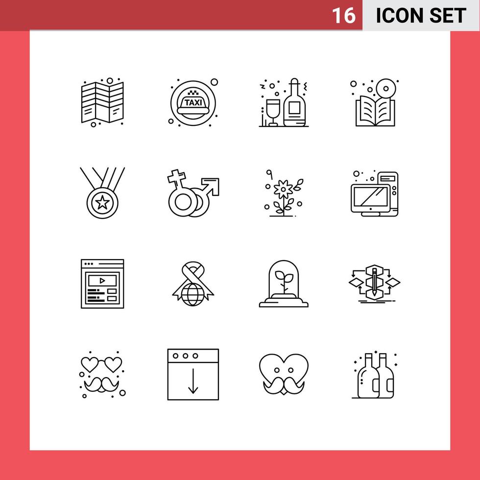 Outline Pack of 16 Universal Symbols of award online alcohol learning book Editable Vector Design Elements