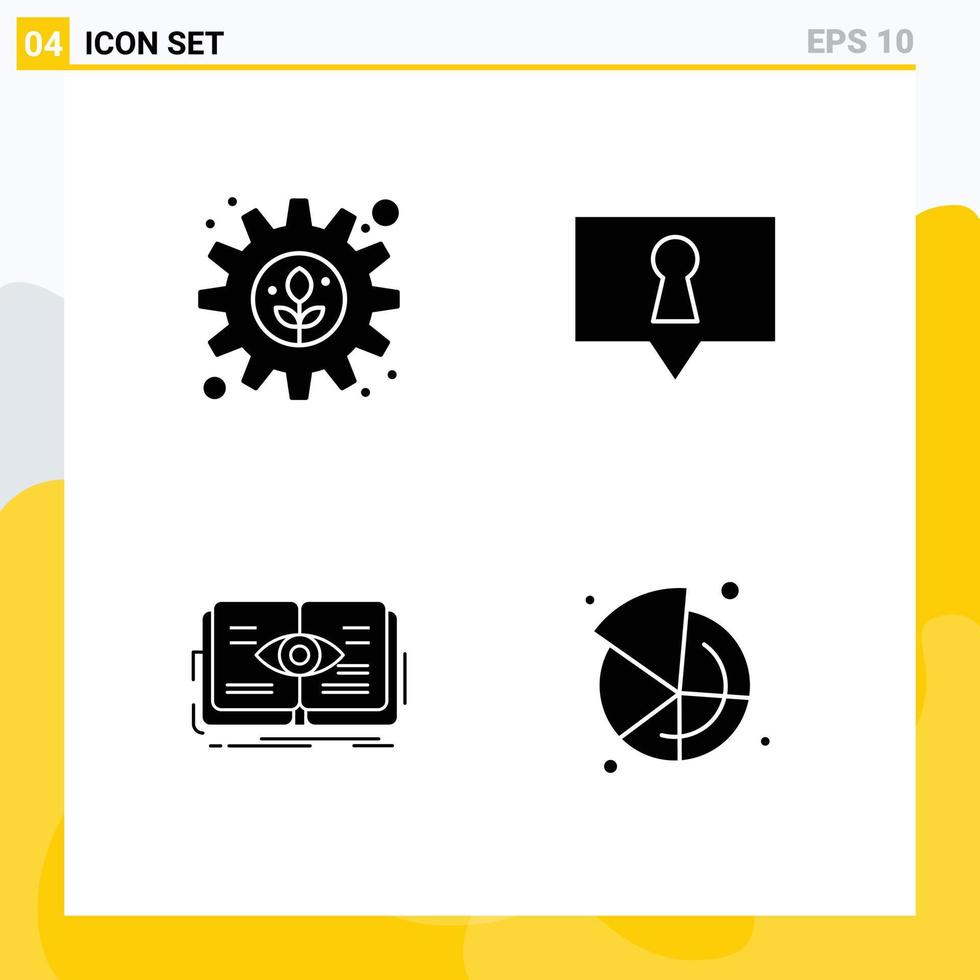 Pack of 4 Modern Solid Glyphs Signs and Symbols for Web Print Media such as environment eye setting secret growth Editable Vector Design Elements