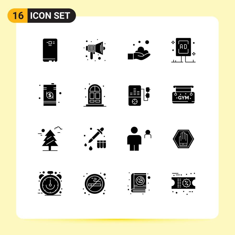 Pictogram Set of 16 Simple Solid Glyphs of campaign billboard sound advertising soap Editable Vector Design Elements