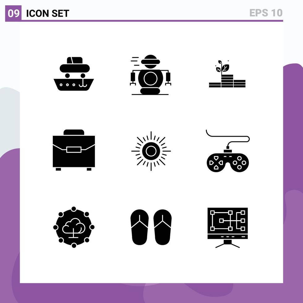 Modern Set of 9 Solid Glyphs Pictograph of sun payment robot gateway success Editable Vector Design Elements