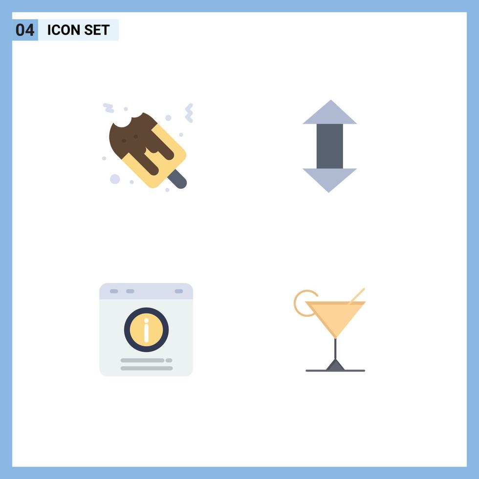 4 User Interface Flat Icon Pack of modern Signs and Symbols of ice cream chat alert arrow down support Editable Vector Design Elements