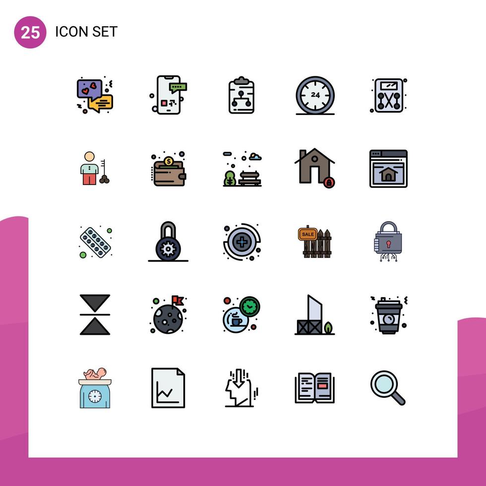 Mobile Interface Filled line Flat Color Set of 25 Pictograms of night day clipboard commerce paper Editable Vector Design Elements