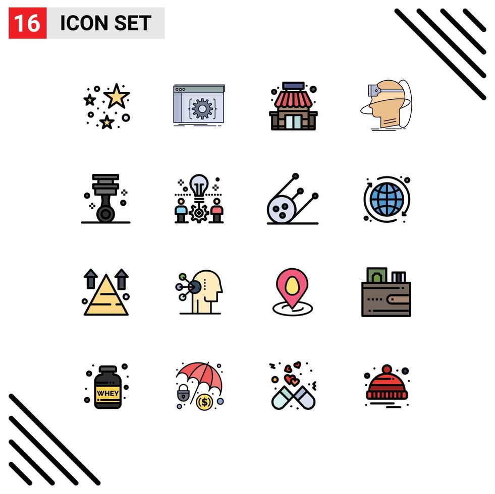 Modern Set of 16 Flat Color Filled Lines and symbols such as vr user building reality human Editable Creative Vector Design Elements