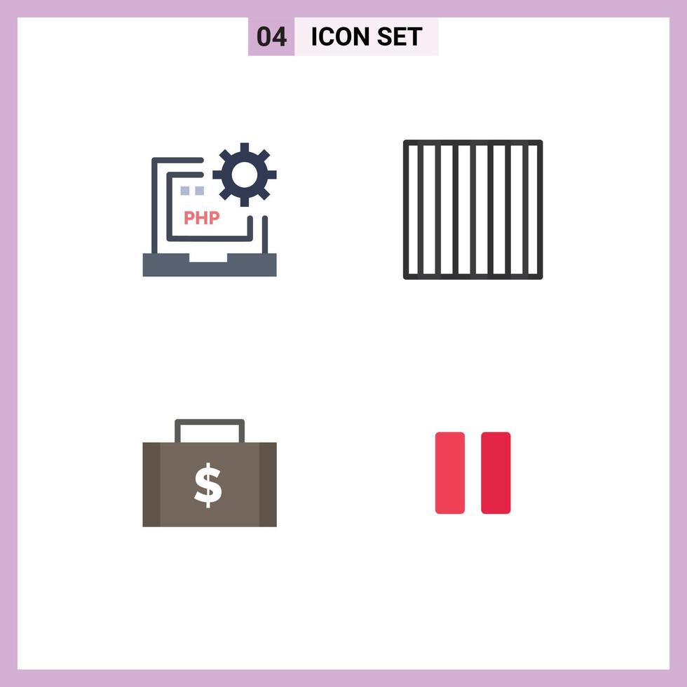 Mobile Interface Flat Icon Set of 4 Pictograms of code dollar development noodles money Editable Vector Design Elements