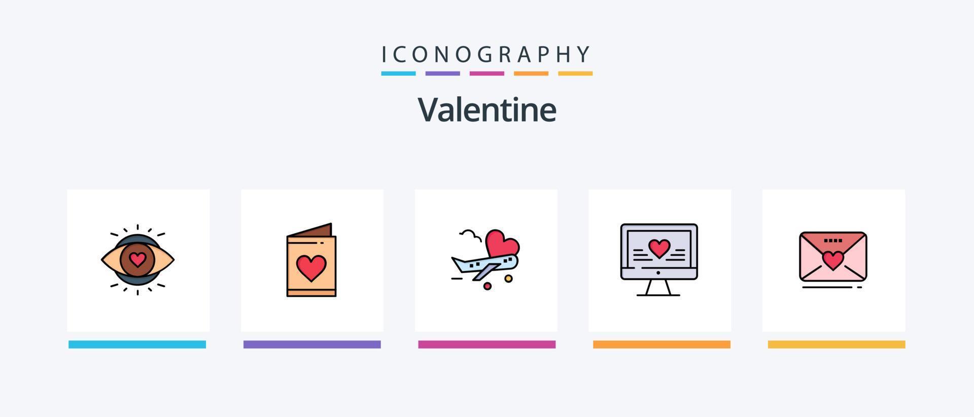 la línea de San Valentín llenó el paquete de 5 iconos, incluido el amor. amar. ojo. día. enamorado. diseño de iconos creativos vector