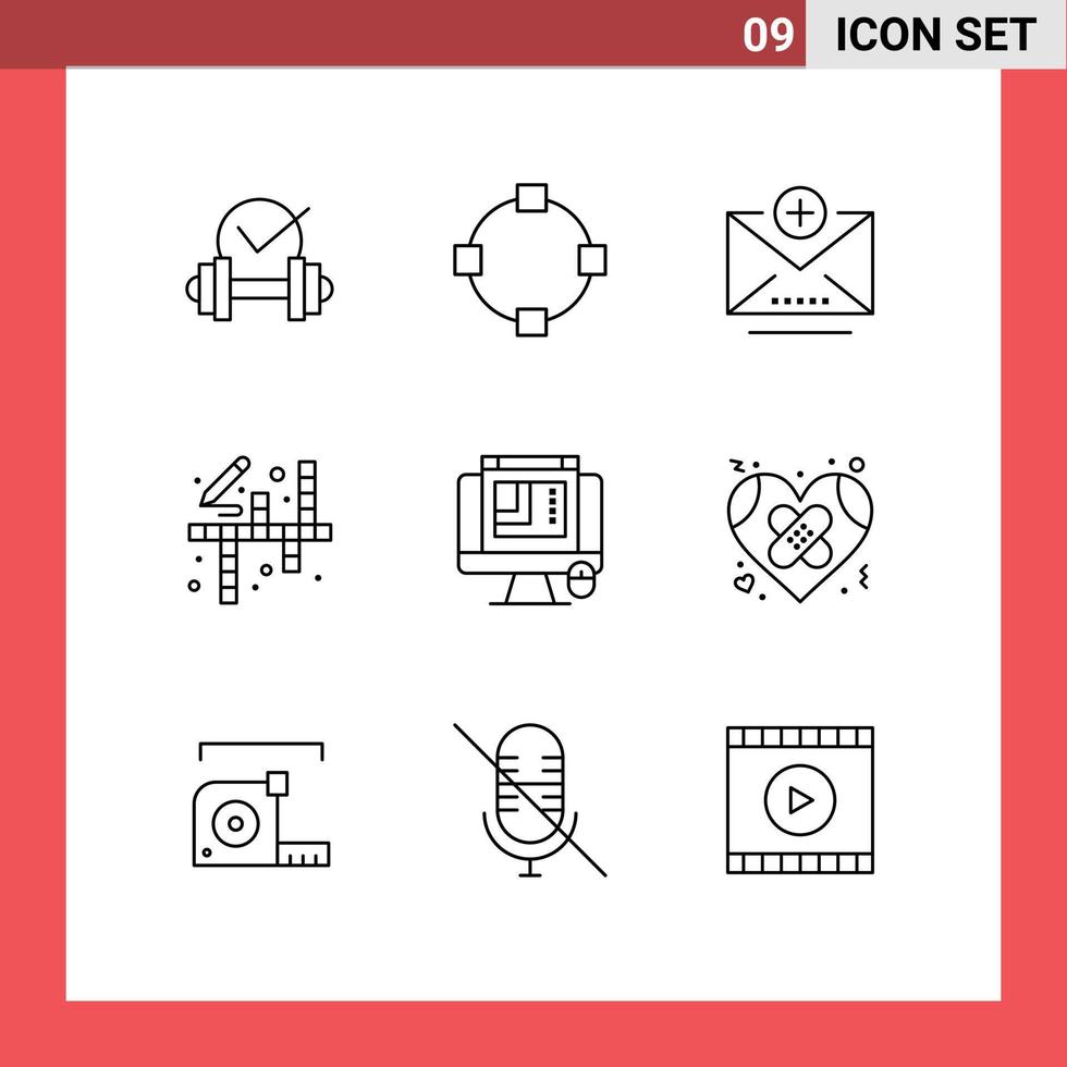 Set of 9 Vector Outlines on Grid for web layout web designing address css design hobbies Editable Vector Design Elements