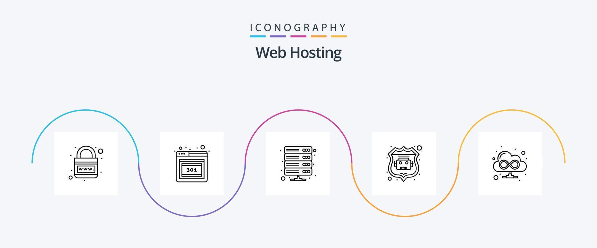 Web Hosting Line 5 Icon Pack Including cloud. web. data. robot database. vpn vector