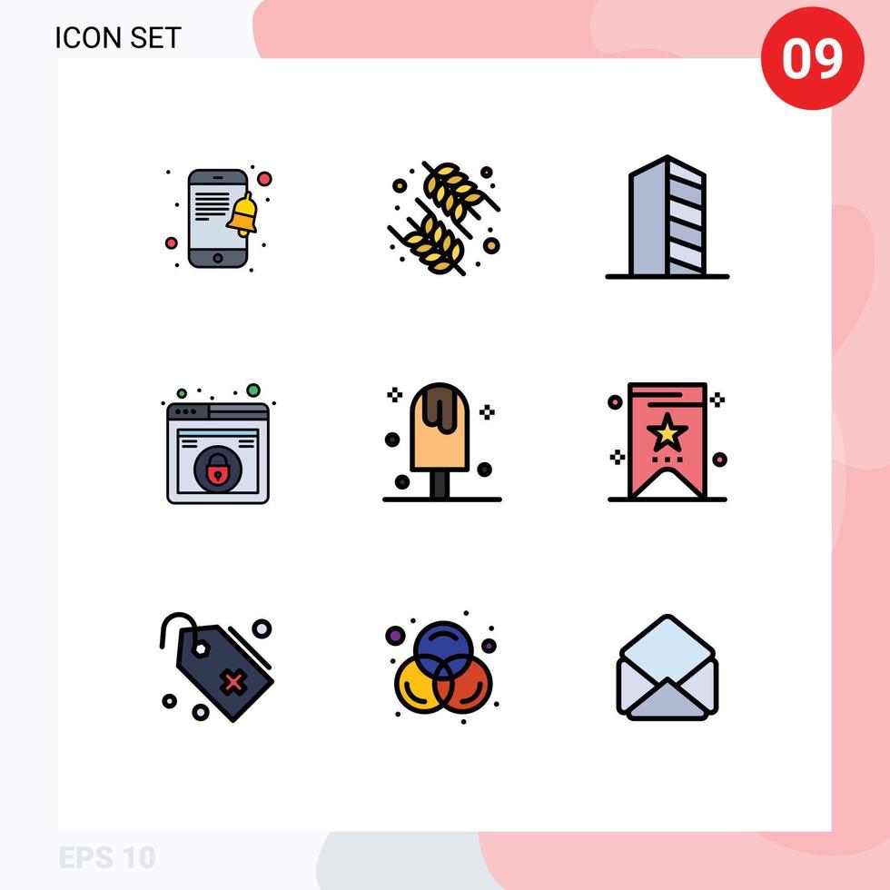9 Universal Filledline Flat Colors Set for Web and Mobile Applications dessert security construction web design Editable Vector Design Elements